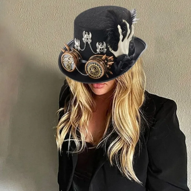 Aanzicht 2 — Steampunk hoed – schedel