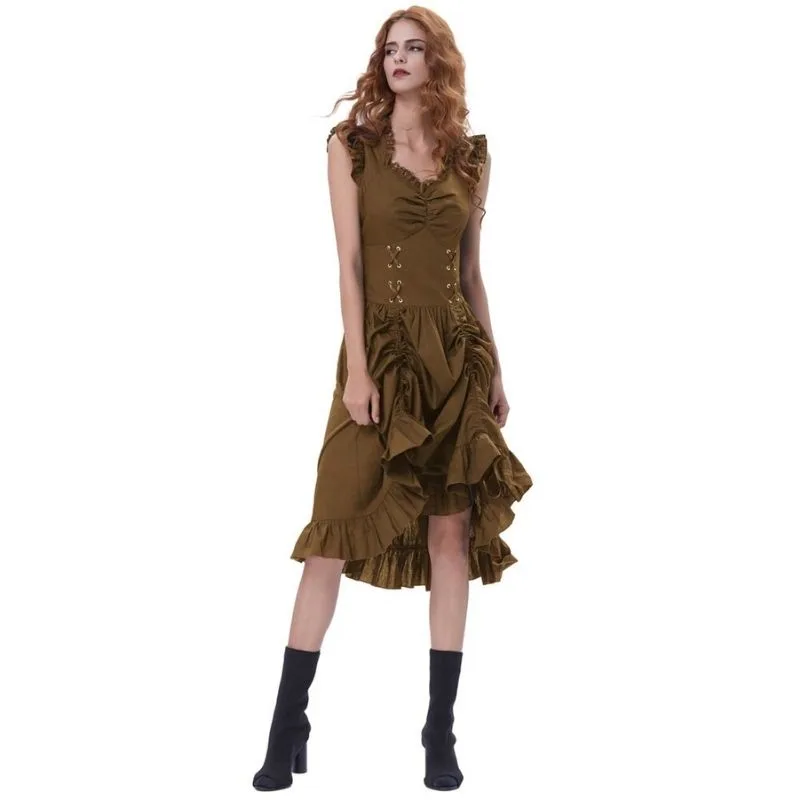 Aanzicht 3 — Steampunk jurk – lang bruin