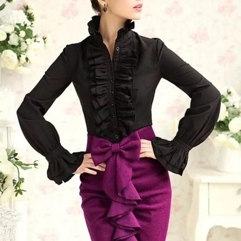 Aanzicht 2 — Blouse voor dames – Victoriaans met ruche