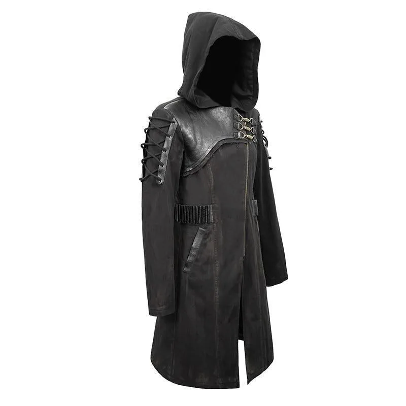 Aanzicht 2 — Steampunk jas – trench jas met capuchon