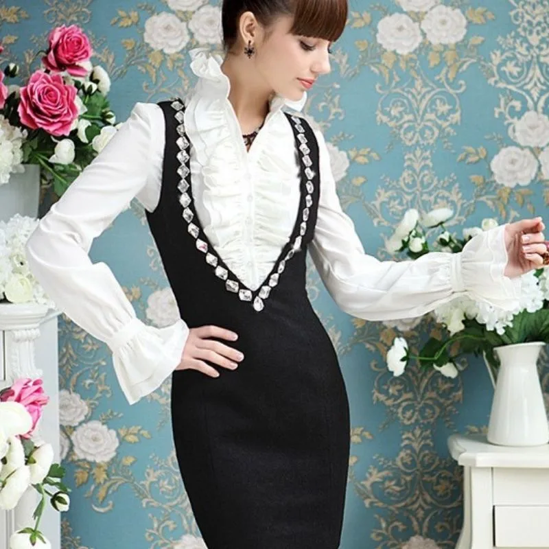Aanzicht 5 — Steampunk blouse voor dames – wit