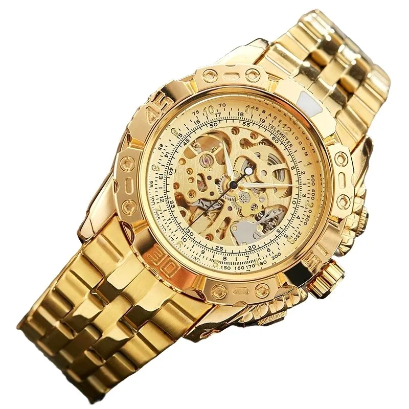 Aanzicht 5 — Skeleton horloge voor heren – staal goudkleurig