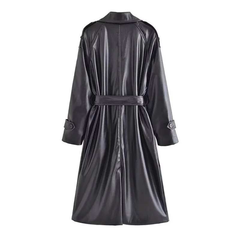 Aanzicht 2 — Mantel – PU-kunstleer type trench jas