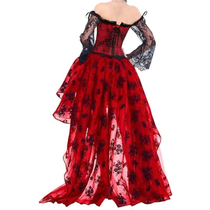 Aanzicht 2 — Steampunk jurk – rood