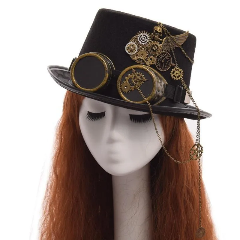 Aanzicht 2 — Steampunk hoed – met bril