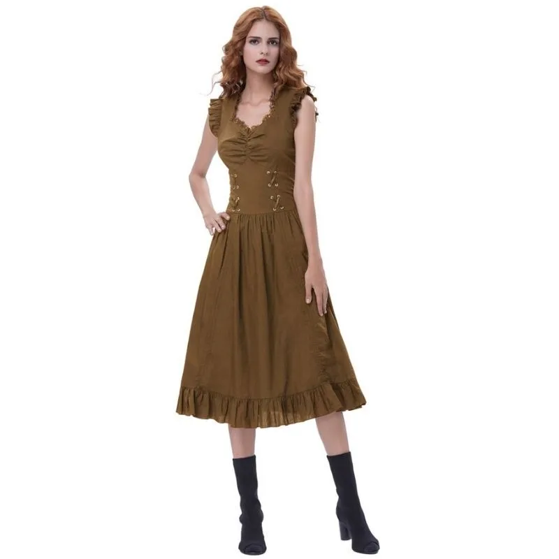Aanzicht 4 — Steampunk jurk – lang bruin