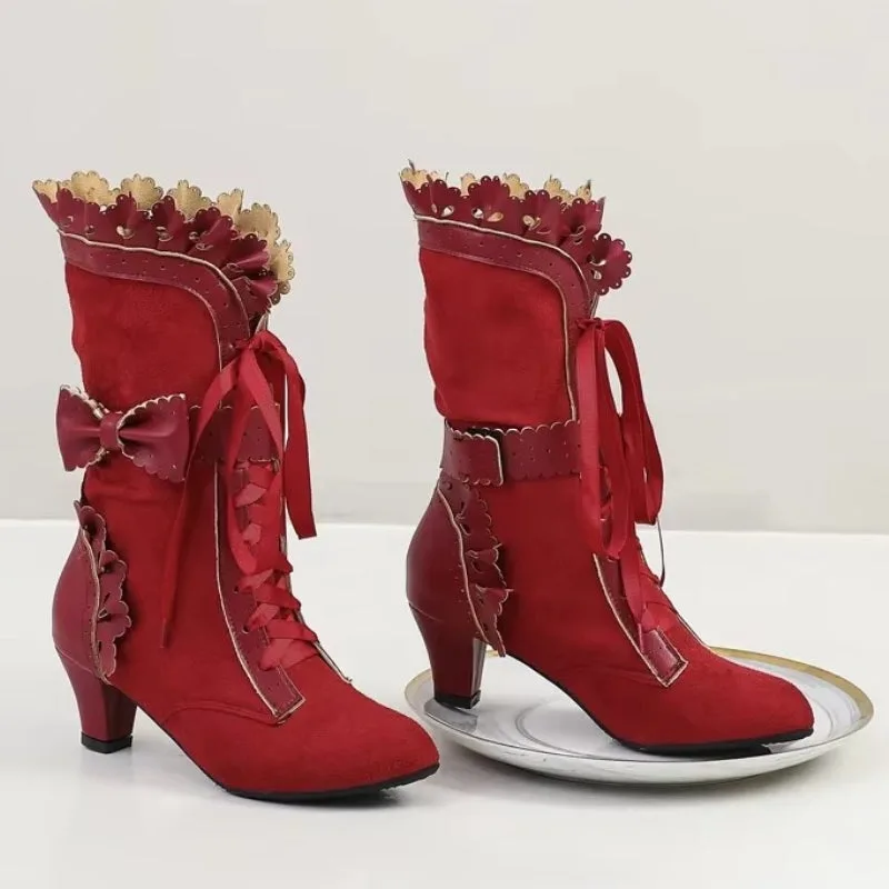 Aanzicht 5 — Steampunk enkellaarzen – rood